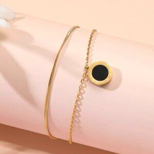 Women Stainless Steel Bracelet Roman Numerals Charm One Side Black & One White